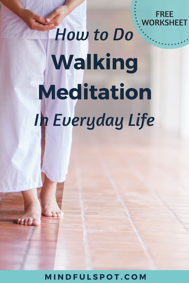 Man walking through park with text overlay: How to practice walking meditation in everyday life.